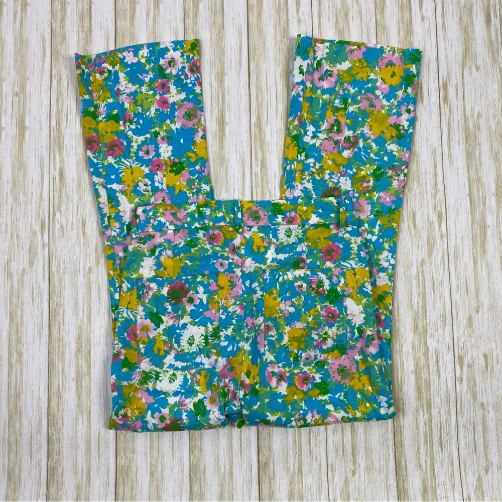Zara Multicolor Floral Linen Blend Mini Flare Trouser Pants